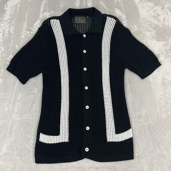 Massive Luxury Edition Shirt Mens Medium Crochet Knit Button Up Retro Preppy - Picture 1 of 8